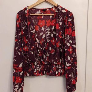 Guess Floral Red Purple V-neck Blouse